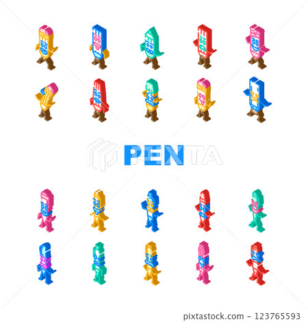 pen character pencil school icons set vector 123765593