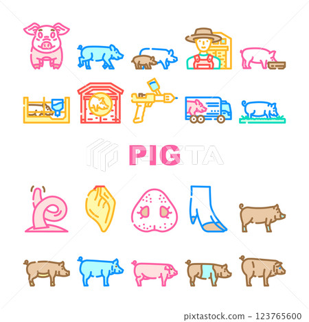 pig pork farm icons set vector 123765600
