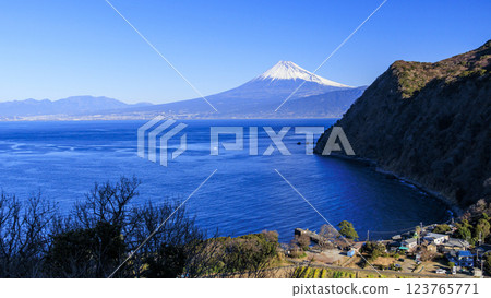 Mount Fuji seen from Kirameki Hill, across the sea, across Suruga Bay 123765771