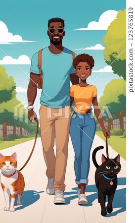 A Joyful Stroll Through the Park with Our Beloved Pets on a Beautiful Day Outdoors 123765819