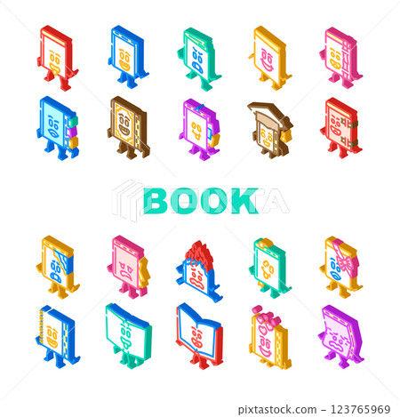book character school icons set vector book character school icons set vector 123765969