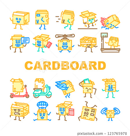 cardboard box character icons set vector cardboard box character icons set vector 123765978