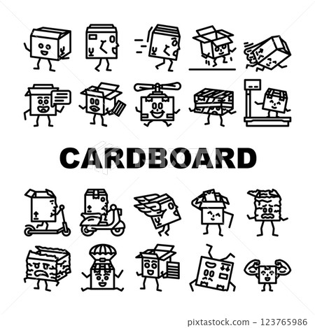 cardboard box character icons set vector 123765986