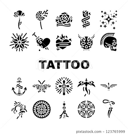 tattoo retro vintage icons set vector tattoo retro vintage icons set vector 123765999
