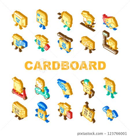 cardboard box character icons set vector cardboard box character icons set vector 123766001