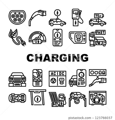 electric car charging icons set vector 123766037