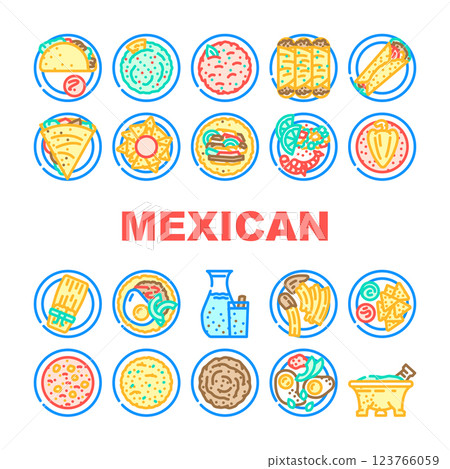 mexican cuisine dinner food icons set vector mexican cuisine dinner food icons set vector 123766059