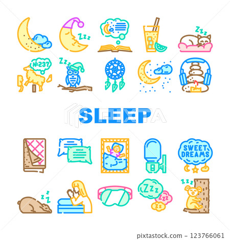 sleep bed pillow dream night icons set vector 123766061