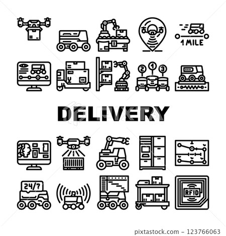 autonomous robot delivery icons set vector 123766063