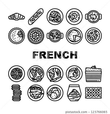 french cuisine food meal icons set vector 123766065