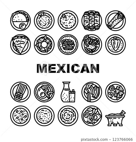 mexican cuisine dinner food icons set vector mexican cuisine dinner food icons set vector 123766066