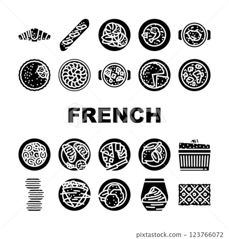 french cuisine food meal icons set vector 123766072