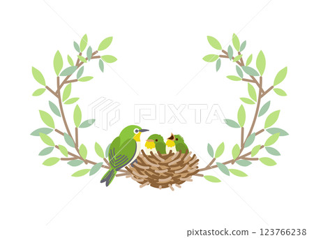 國際鳥週、繡眼鳥、父母與子女、築巢、花環、野生鳥類、鳥類 國際鳥週、繡眼鳥、父母與子女、築巢、花環、野生鳥類、鳥類 123766238