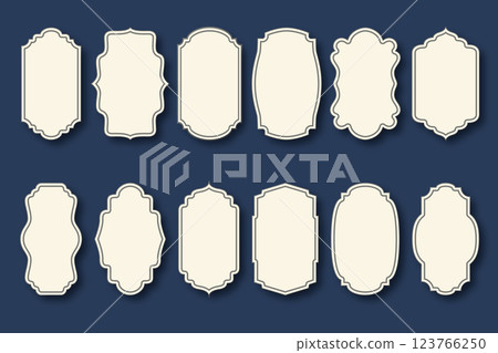 Set of 12 blank vintage style label designs featuring decorative borders 123766250