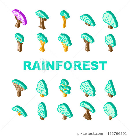 rainforest tree forest green icons set vector rainforest tree forest green icons set vector 123766291