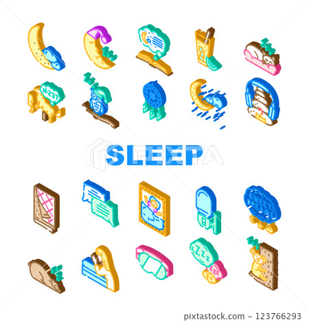 sleep bed pillow dream night icons set vector 123766293