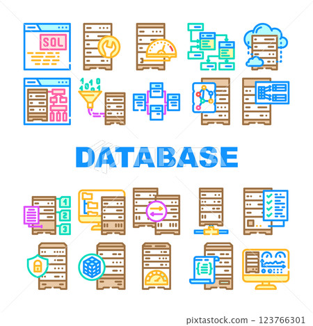 database administrator computer, icons set vector 123766301