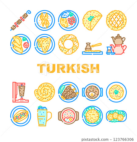 turkish cuisine food dinner icons set vector 123766306