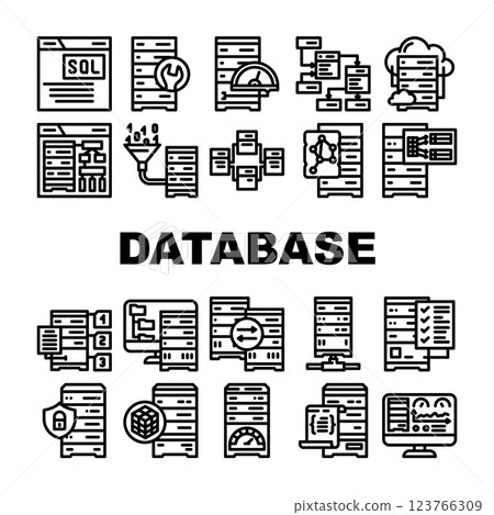 database administrator computer, icons set vector 123766309