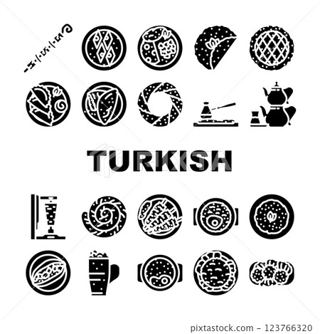 turkish cuisine food dinner icons set vector 123766320