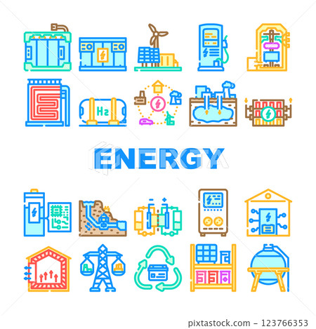 energy storage power battery icons set vector 123766353
