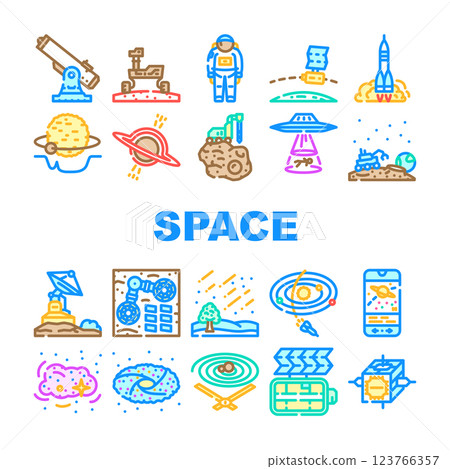 space exploration planet icons set vector 123766357