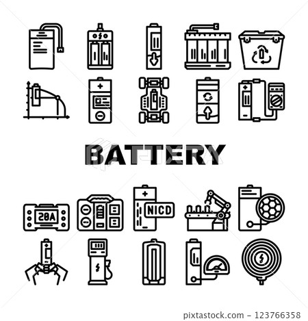 battery technology power electric icons set vector 123766358