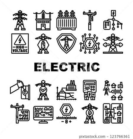 electric grid energy power icons set vector 123766361