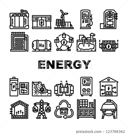 energy storage power battery icons set vector 123766362