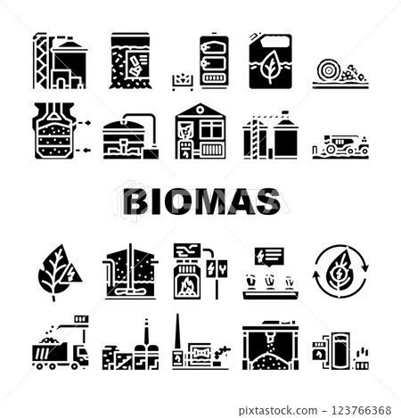 biomass energy plant green icons set vector 123766368