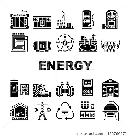 energy storage power battery icons set vector 123766371