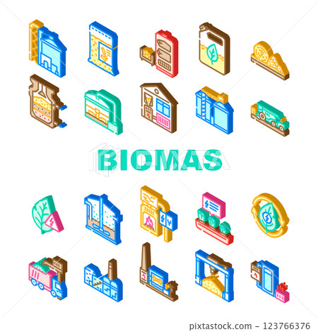 biomass energy plant green icons set vector 123766376