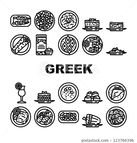 greek cuisine food salad icons set vector greek cuisine food salad icons set vector 123766396