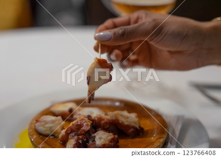 Cooked octopus dish 123766408