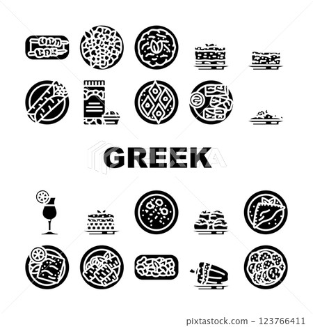 greek cuisine food salad icons set vector 123766411