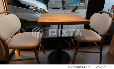 empty chairs and table 123766428
