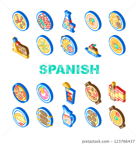 spanish cuisine food spain paella icons set vector spanish cuisine food spain paella icons set vector 123766437