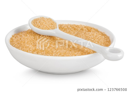 The brown sugar in ceramic bowl isolated on white background The brown sugar in ceramic bowl isolated on white background 123766508