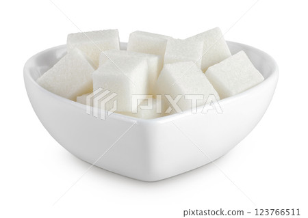 Sugar cubes in a ceramic bowl isolated on white background Sugar cubes in a ceramic bowl isolated on white background 123766511
