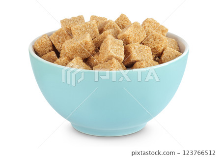 brown sugar in a ceramic bowl isolated on white background 123766512