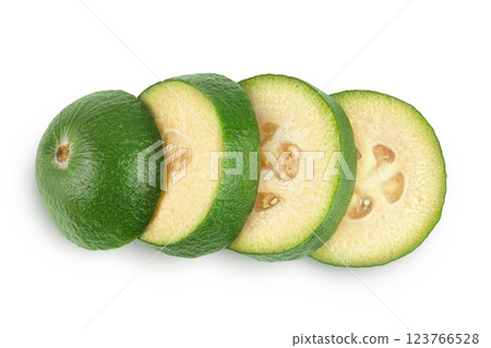 Feijoa fruit isolated on white background. Top view. Flat lay 123766528