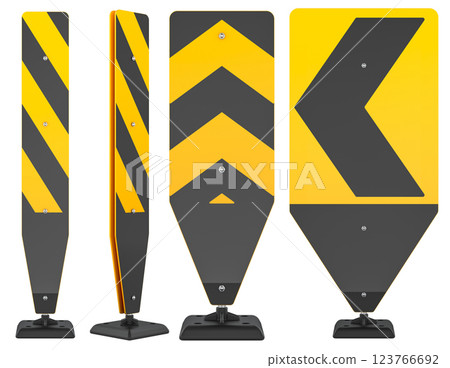 Metallic Tubular Reboundable Posts with Hazard Markers, 3D rendering 123766692