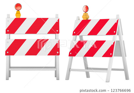 Road Barriers, Traffic Wooden Safety Barricade, 3D rendering Road Barriers, Traffic Wooden Safety Barricade, 3D rendering 123766696