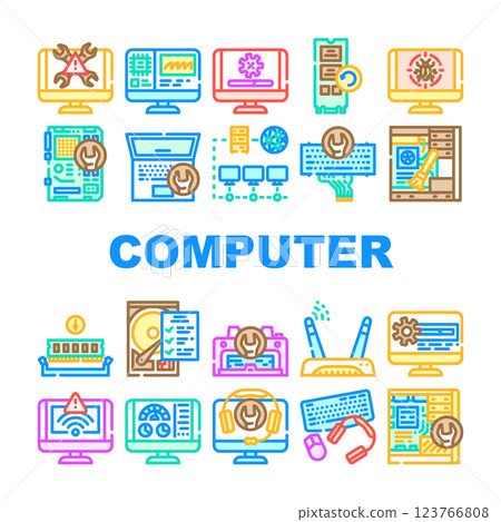 computer repair technician pc icons set vector computer repair technician pc icons set vector 123766808
