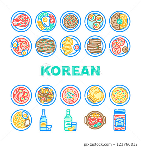 korean cuisine food meal icons set vector 123766812