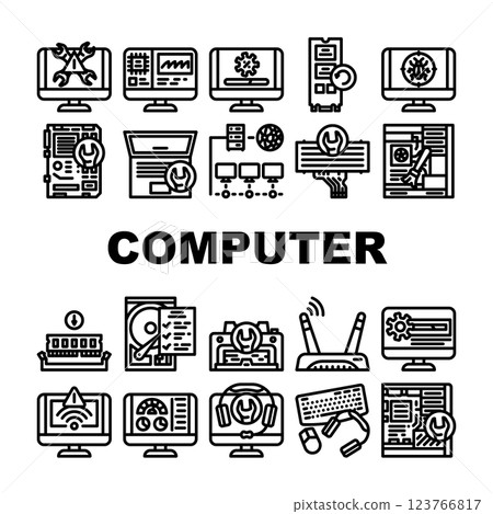 computer repair technician pc icons set vector computer repair technician pc icons set vector 123766817