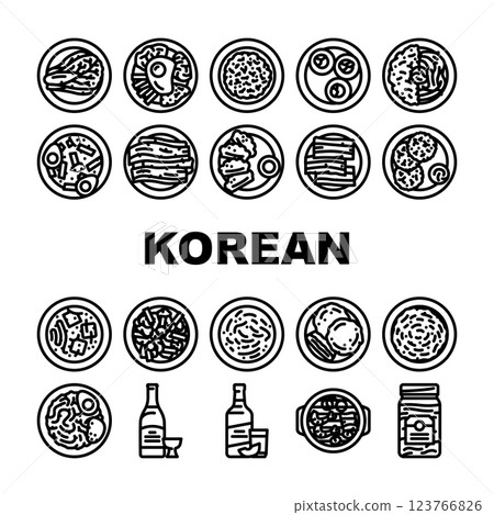 korean cuisine food meal icons set vector 123766826