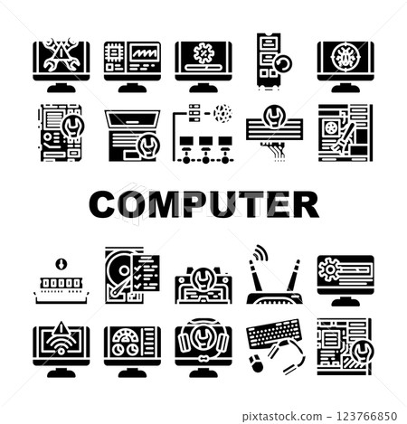 computer repair technician pc icons set vector 123766850