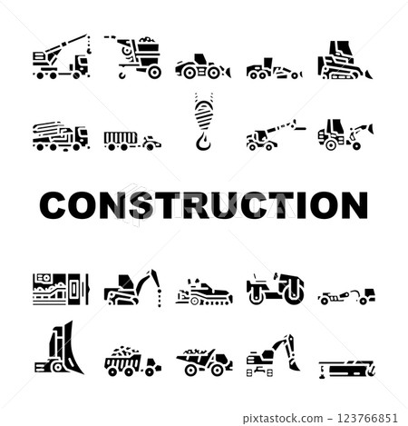 construction vehicle heavy icons set vector 123766851