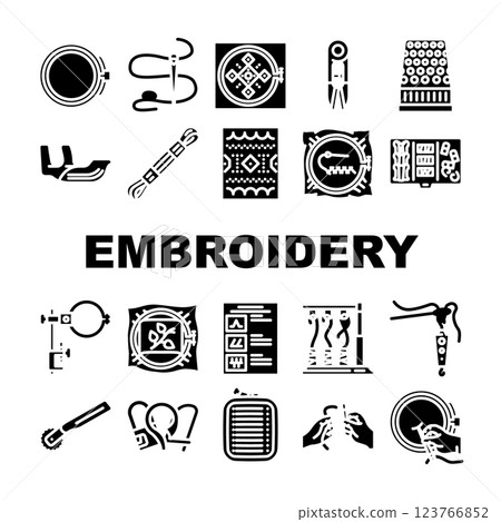 embroidery thread fabric needle icons set vector 123766852